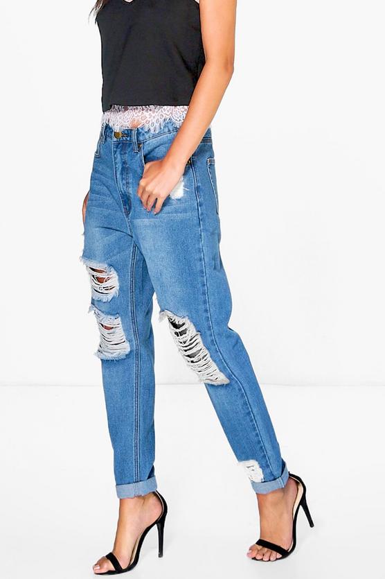 Hatty High Waist Distress Boyfriend Jeans